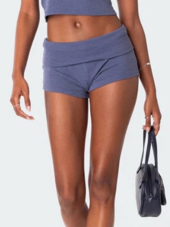 Edikted Pants - Edikted Lizzy Foldover Waffle Knit Micro Shorts